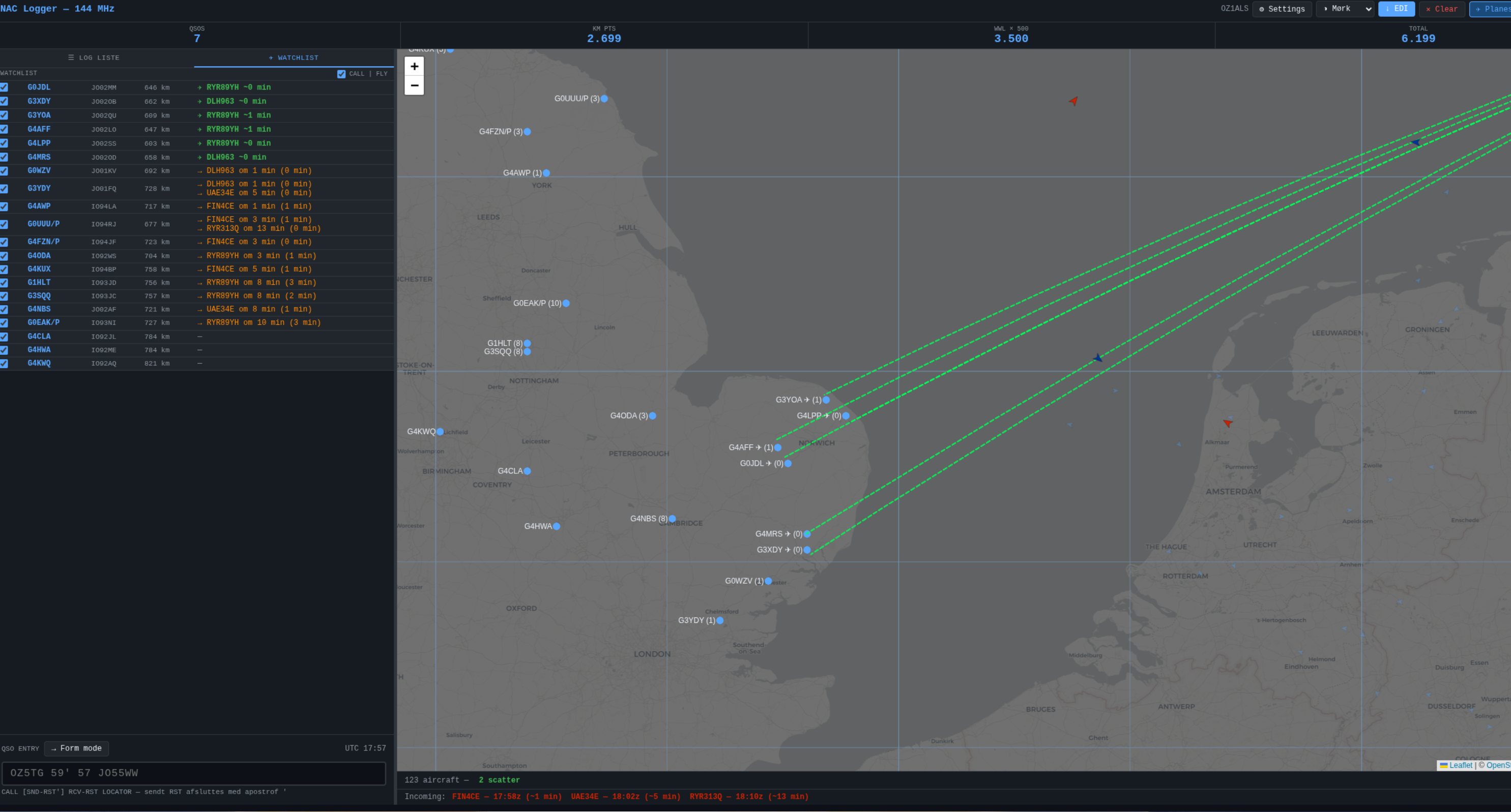 VHF Logger showing multiple scatter routes